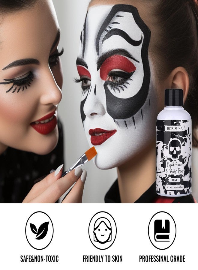BOBISUKA Black Face Body Paint Liquid Texture Washable Non Toxic Facepaint Fast Drying Foundation Makeup for Halloween Clown Skeleton Skull Cosplay SFX Costume Party Large Capacity(130ml) - Image 3